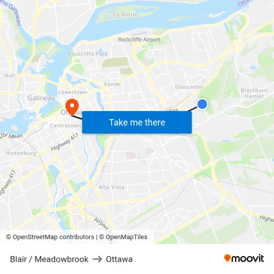 Blair / Meadowbrook to Ottawa map