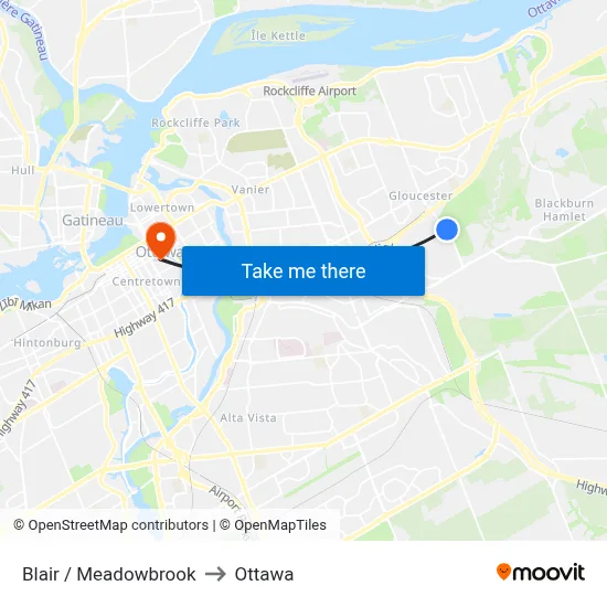 Blair / Meadowbrook to Ottawa map