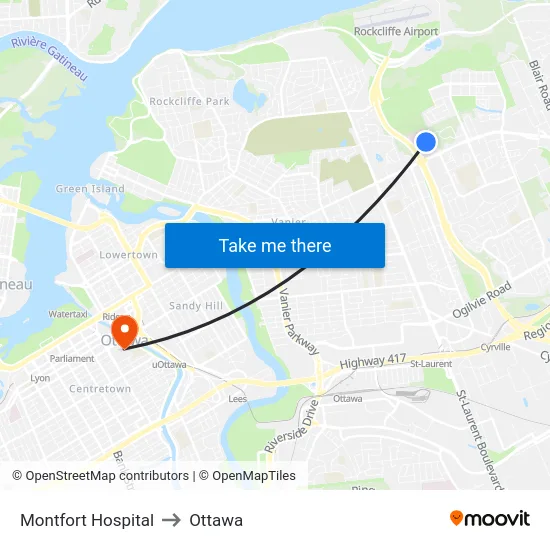 Montfort Hospital to Ottawa map
