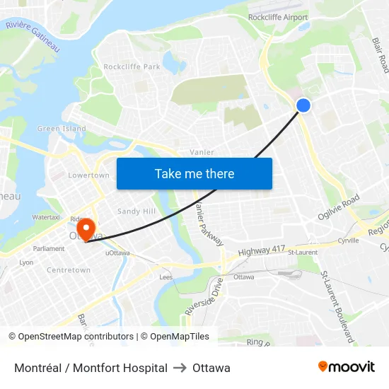 Montréal / Montfort Hospital to Ottawa map