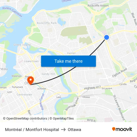 Montréal / Montfort Hospital to Ottawa map