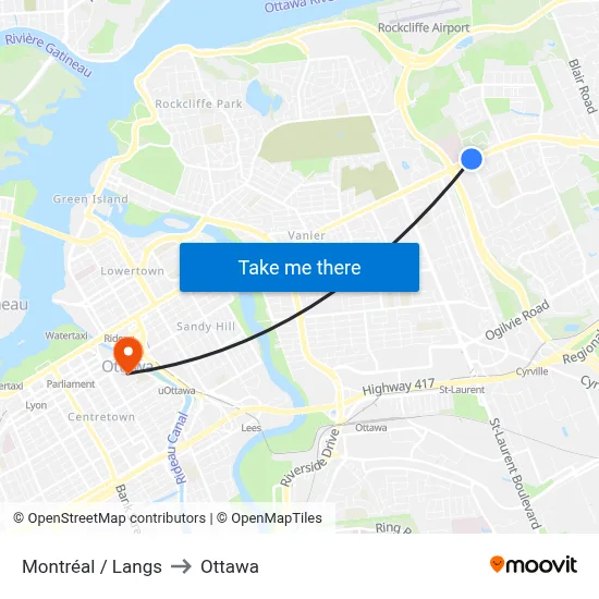 Montréal / Langs to Ottawa map