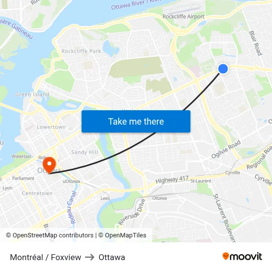 Montréal / Foxview to Ottawa map