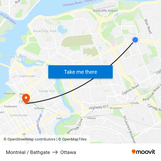 Montréal / Bathgate to Ottawa map
