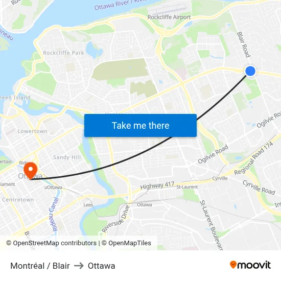 Montréal / Blair to Ottawa map