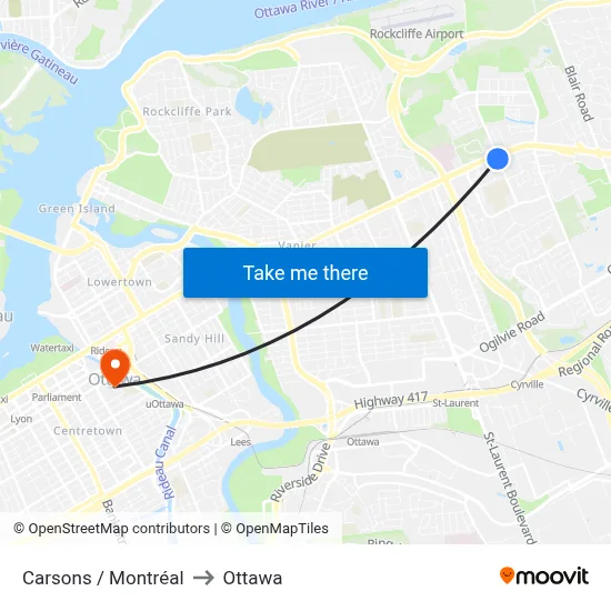 Carsons / Montréal to Ottawa map