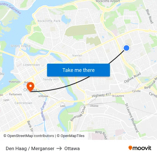 Den Haag / Merganser to Ottawa map
