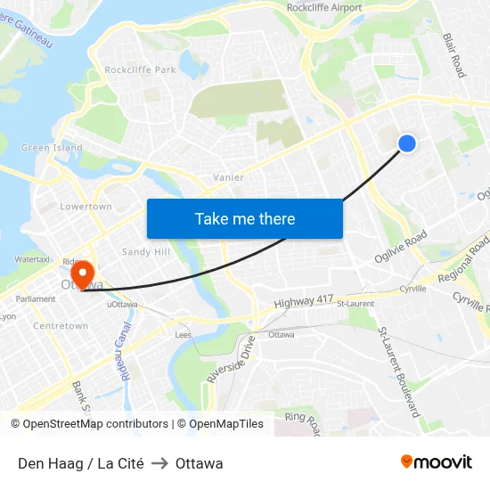 Den Haag / La Cité to Ottawa map