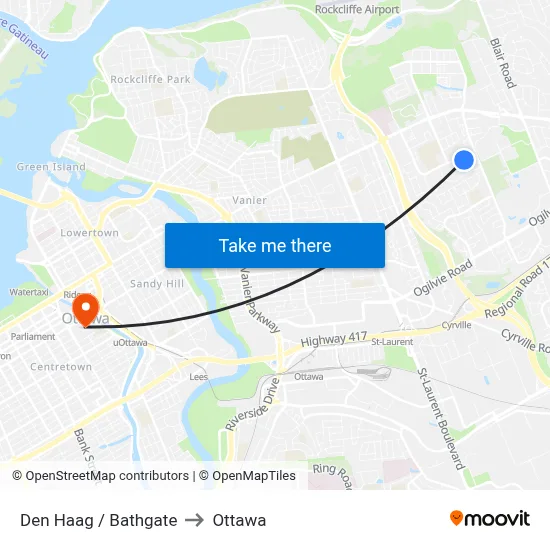 Den Haag / Bathgate to Ottawa map