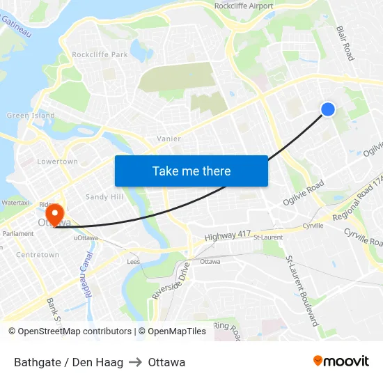 Bathgate / Den Haag to Ottawa map