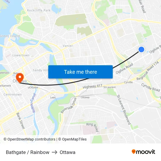 Bathgate / Rainbow to Ottawa map