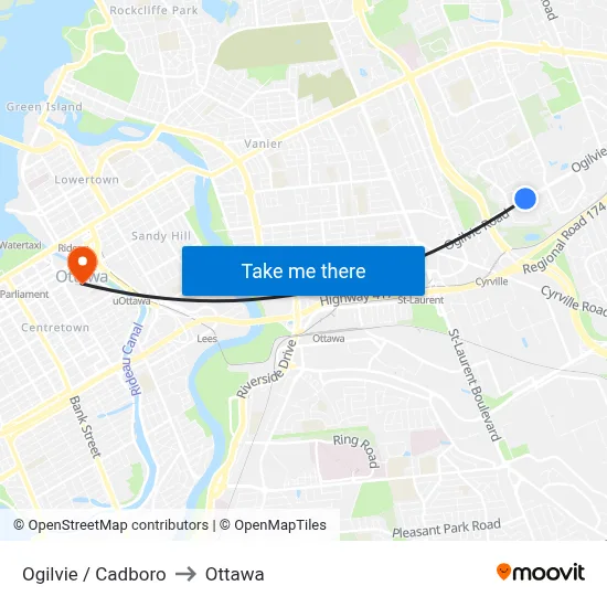 Ogilvie / Cadboro to Ottawa map