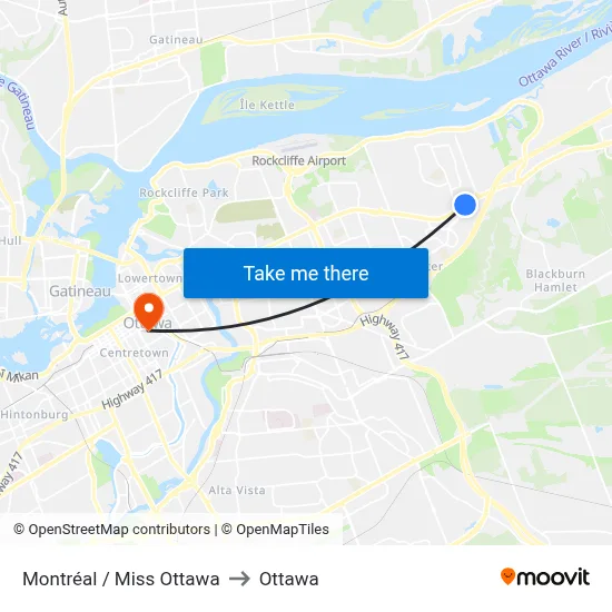 Montréal / Miss Ottawa to Ottawa map