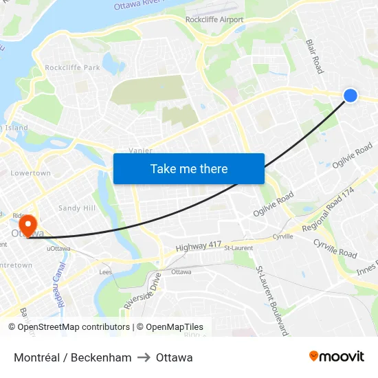 Montréal / Beckenham to Ottawa map