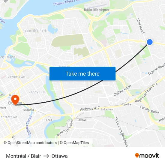 Montréal / Blair to Ottawa map