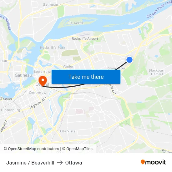 Jasmine / Beaverhill to Ottawa map