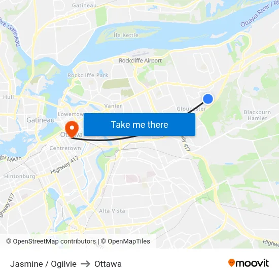 Jasmine / Ogilvie to Ottawa map