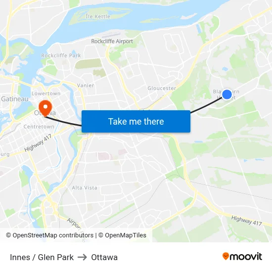 Innes / Glen Park to Ottawa map