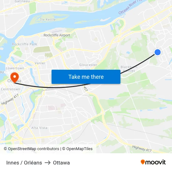 Innes / Orléans to Ottawa map