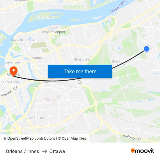 Orléans / Innes to Ottawa map