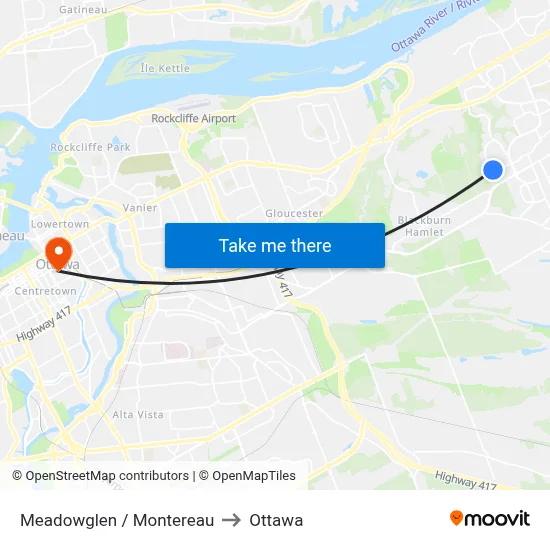 Meadowglen / Montereau to Ottawa map