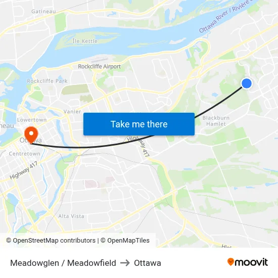 Meadowglen / Meadowfield to Ottawa map