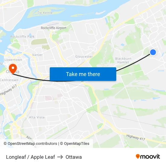 Longleaf / Apple Leaf to Ottawa map