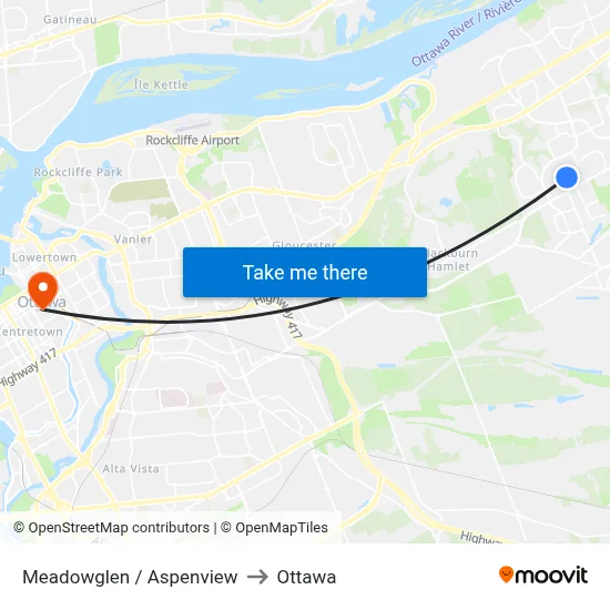 Meadowglen / Aspenview to Ottawa map