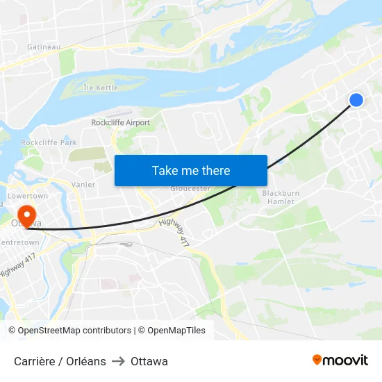 Carrière / Orléans to Ottawa map