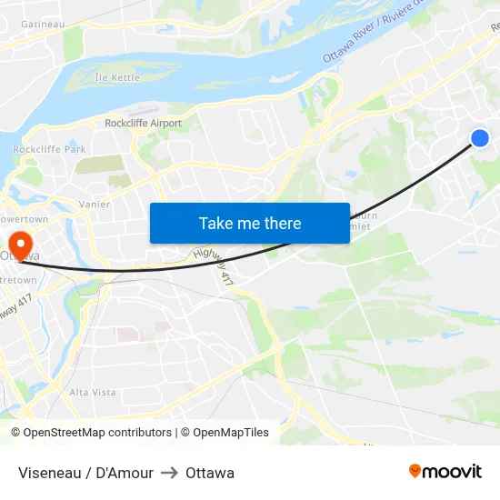 Viseneau / D'Amour to Ottawa map
