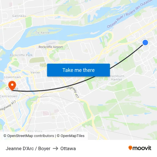 Jeanne D'Arc / Boyer to Ottawa map