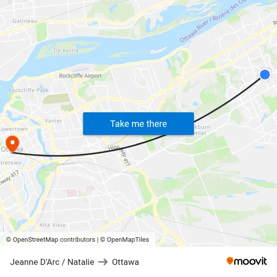 Jeanne D'Arc / Natalie to Ottawa map