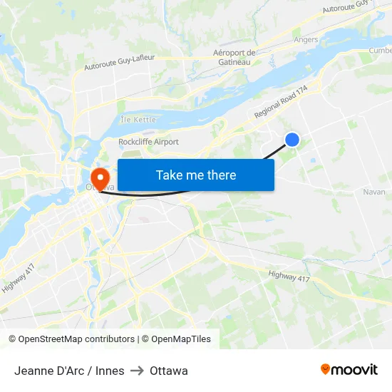 Jeanne D'Arc / Innes to Ottawa map