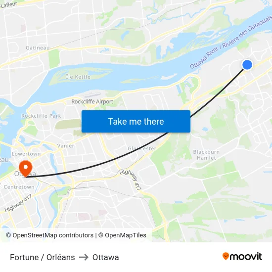 Fortune / Orléans to Ottawa map