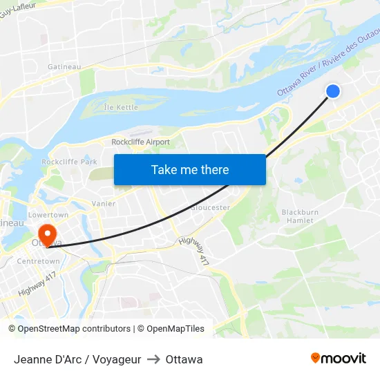 Jeanne D'Arc / Voyageur to Ottawa map