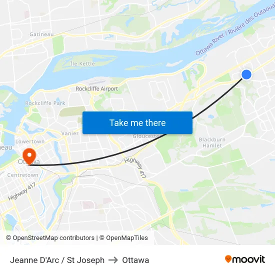 Jeanne D'Arc / St Joseph to Ottawa map