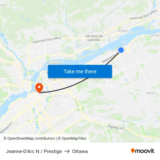 Jeanne-D'Arc N / Prestige to Ottawa map