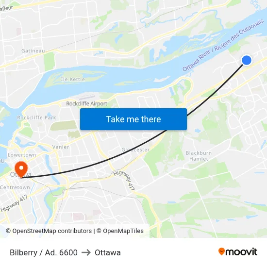 Bilberry / Ad. 6600 to Ottawa map