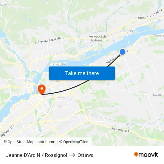 Jeanne-D'Arc N / Rossignol to Ottawa map