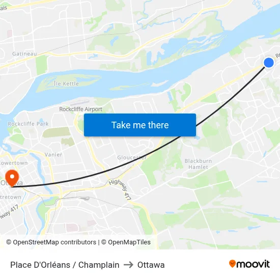 Place D'Orléans / Champlain to Ottawa map