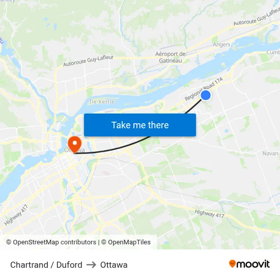 Chartrand / Duford to Ottawa map