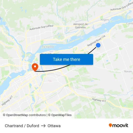 Chartrand / Duford to Ottawa map