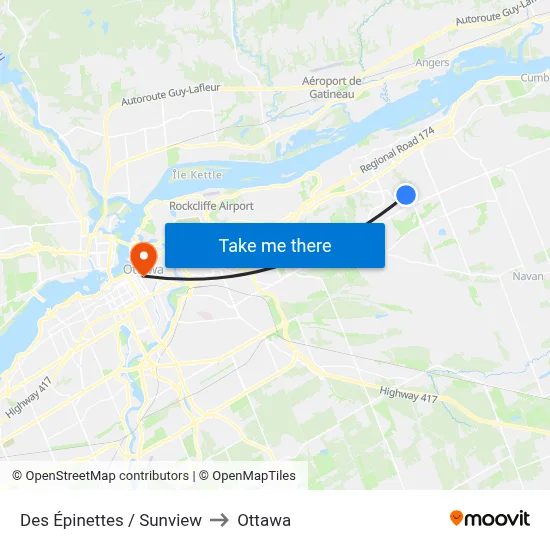 Des Épinettes / Sunview to Ottawa map