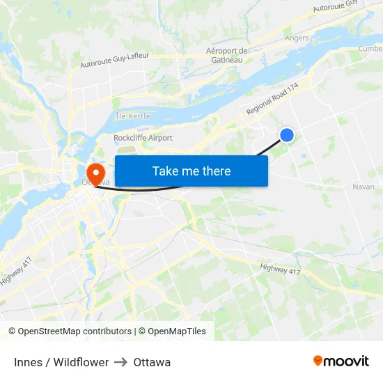 Innes / Wildflower to Ottawa map