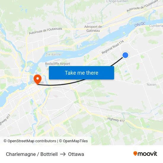 Charlemagne / Bottriell to Ottawa map