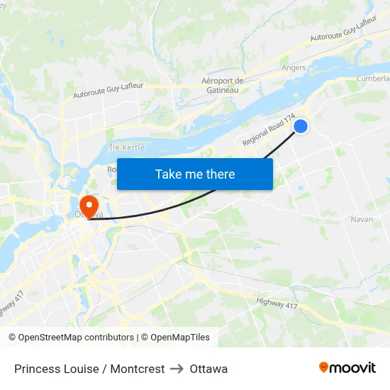 Princess Louise / Montcrest to Ottawa map