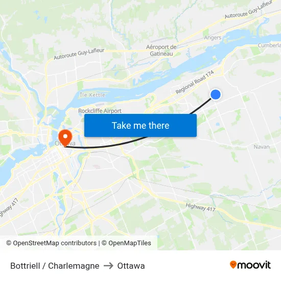 Bottriell / Charlemagne to Ottawa map