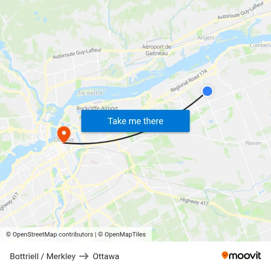 Bottriell / Merkley to Ottawa map