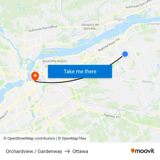 Orchardview / Gardenway to Ottawa map