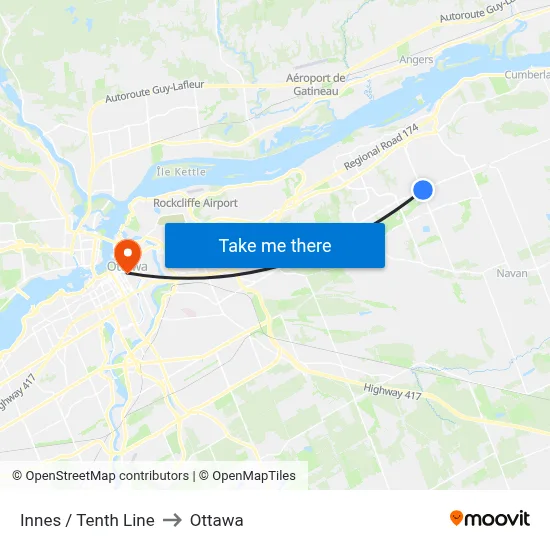 Innes / Tenth Line to Ottawa map